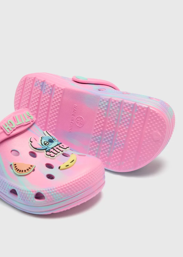 Disney Stitch Girls Pink Badge Clogs (Younger 8/9 - Older 5/6)