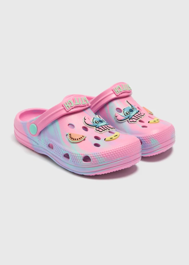 Disney Stitch Girls Pink Badge Clogs (Younger 8/9 - Older 5/6)
