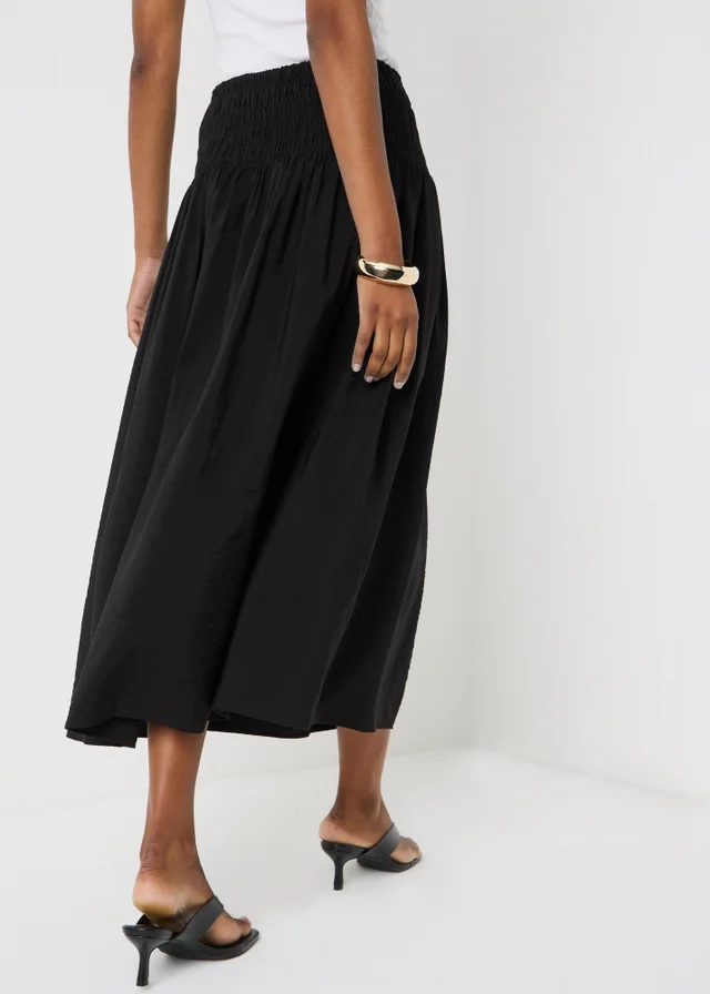 Black Shirred Waist Midaxi Skirt