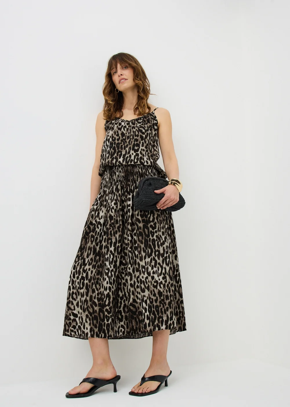 Brown Leopard Print Shirred Co Ord Midaxi Skirt - 8 Image 1