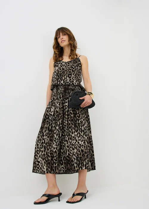 Brown Leopard Print Shirred Co Ord Midaxi Skirt - 8 Image 1