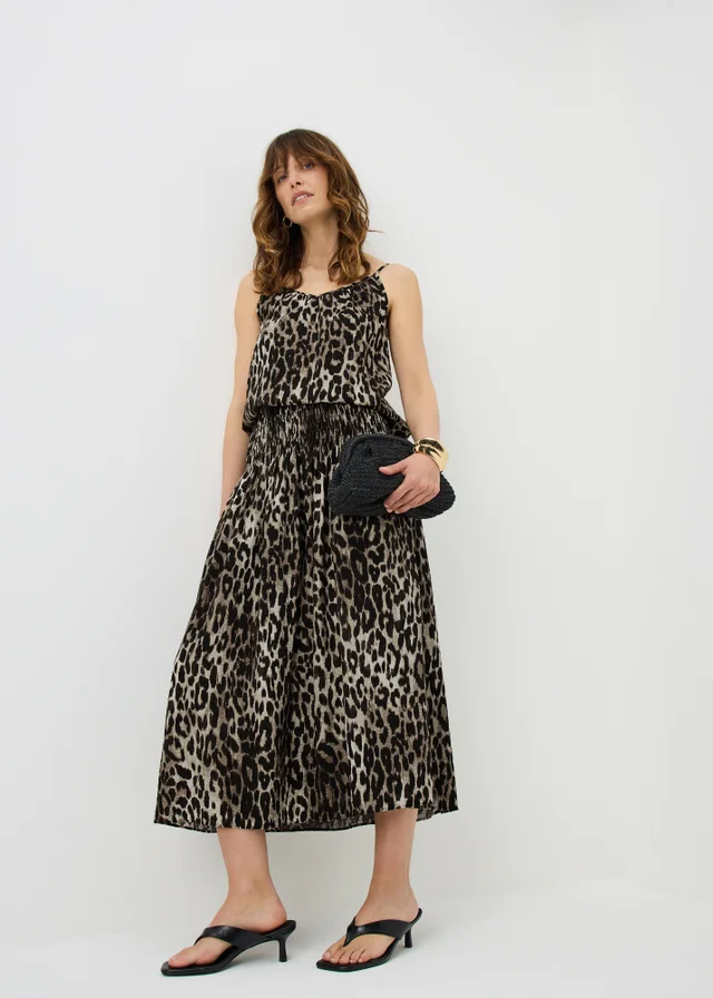 Brown Leopard Print Shirred Co Ord Midaxi Skirt