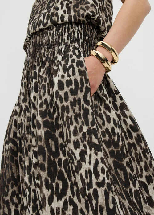 Brown Leopard Print Shirred Co Ord Midaxi Skirt - 8 Image 3