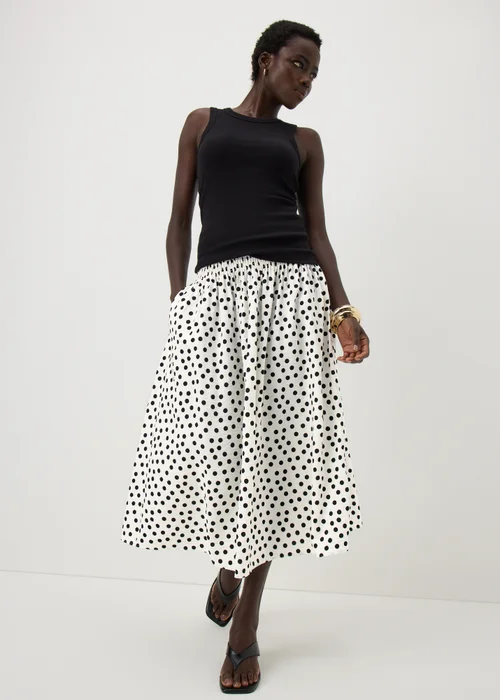 Cream Polka Dot Shirred Waist Midaxi Skirt - 20 Image 1