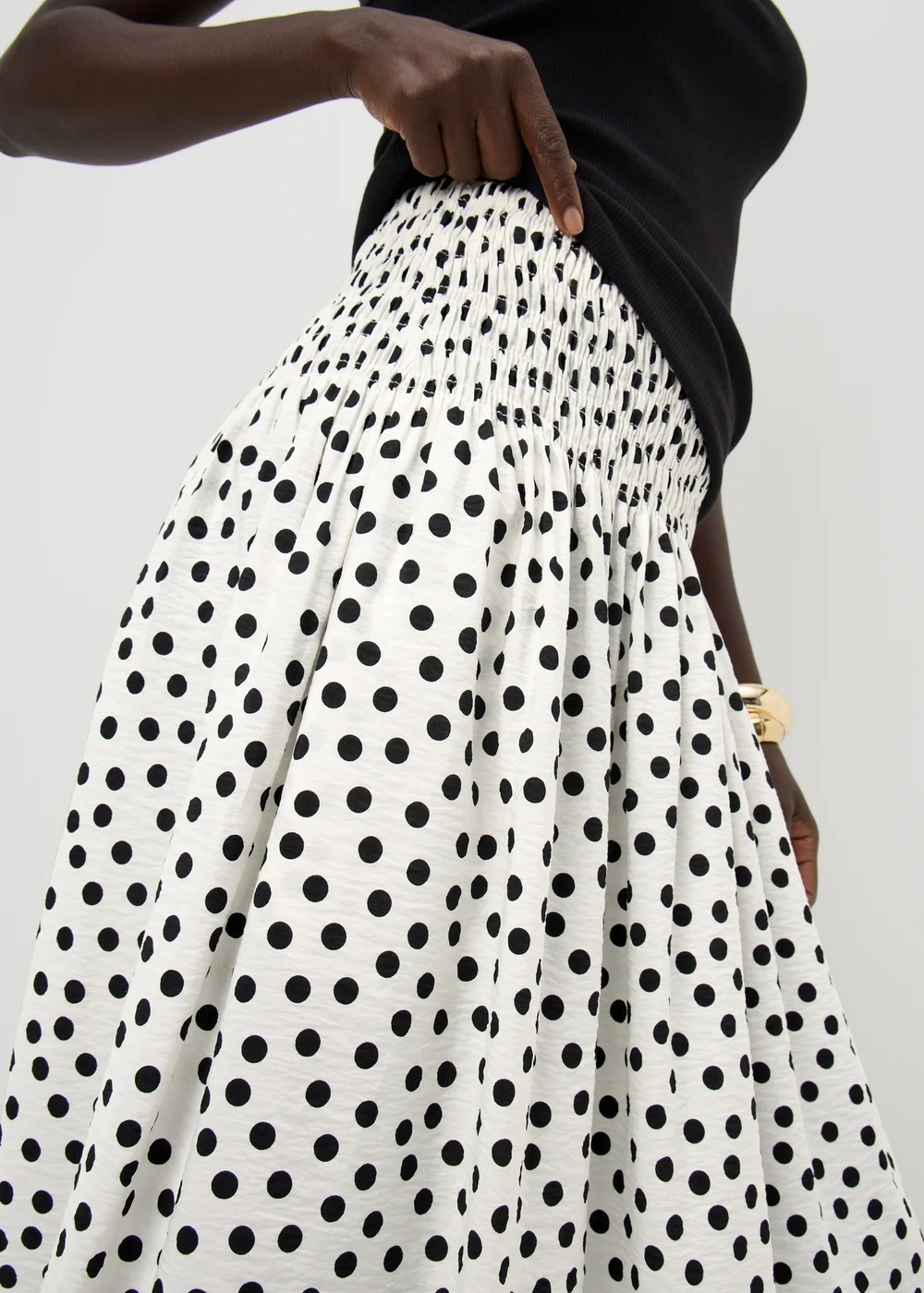 Cream Polka Dot Shirred Waist Midaxi Skirt - 20 Image 3