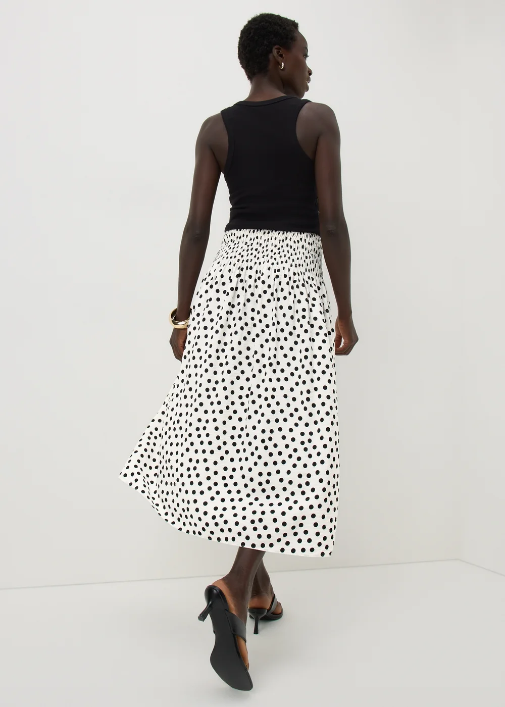 Cream Polka Dot Shirred Waist Midaxi Skirt - 20 Image 2