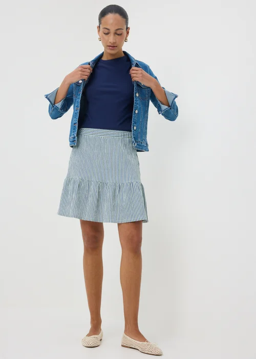 Blue Stripe Woven Textured Mini Skirt - 8 Image 1