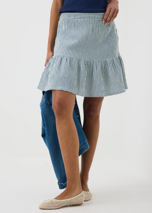 Blue Stripe Woven Textured Mini Skirt - 8 Image 2