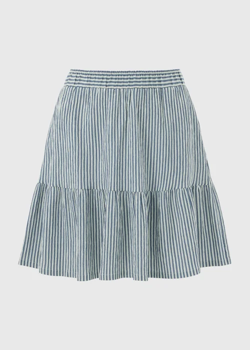 Blue Stripe Woven Textured Mini Skirt - 8 Image 4