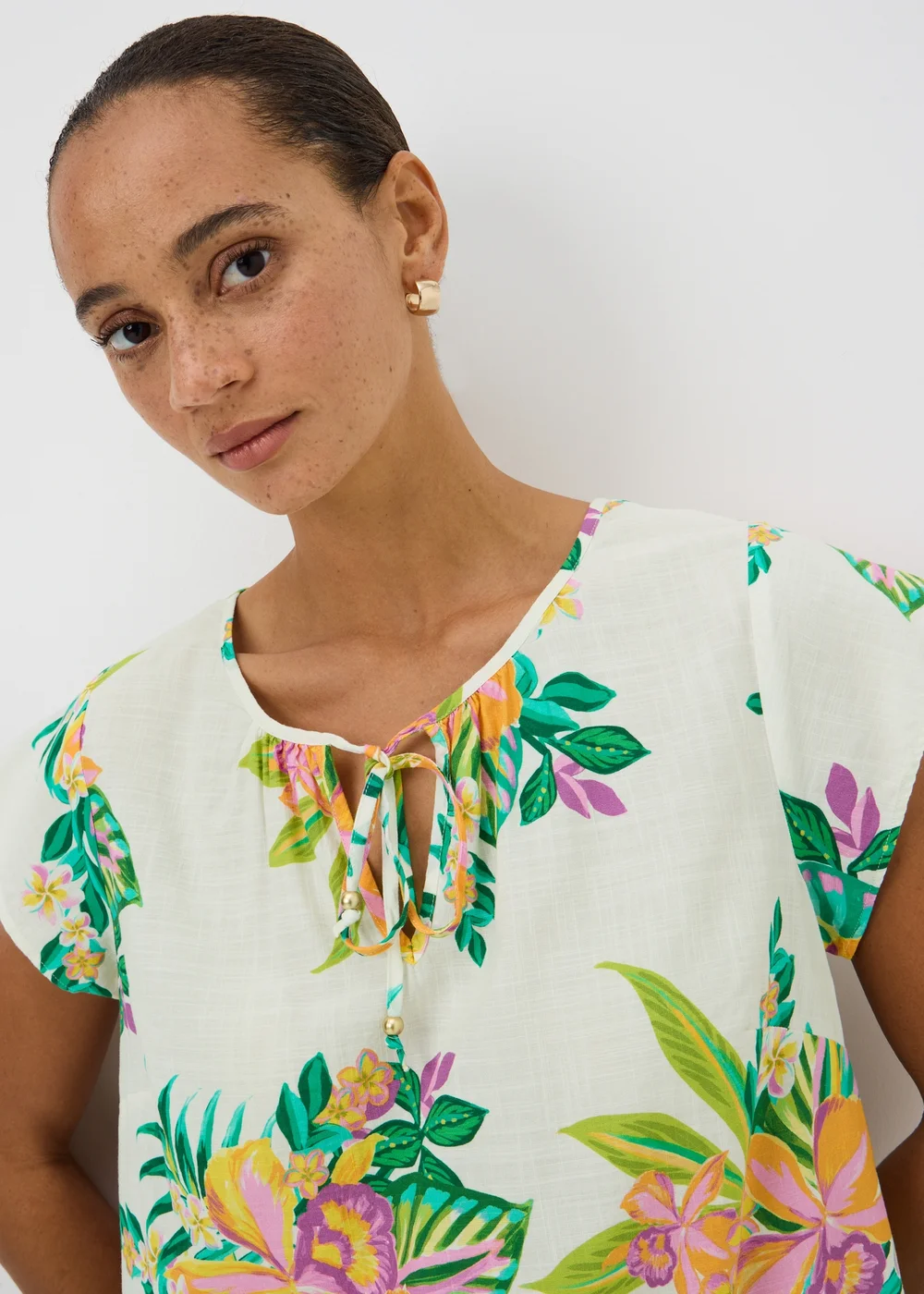 Cream Floral Border Print Co Ord Beach Blouse - XS Image 2