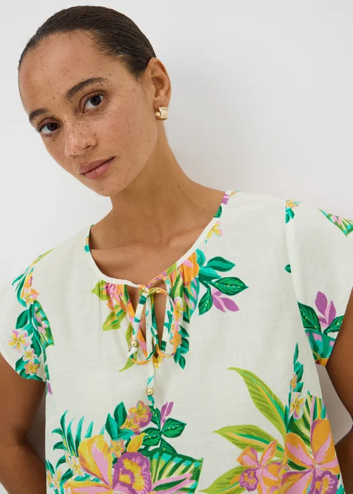 Cream Floral Border Print Co Ord Beach Blouse - XS Image 2