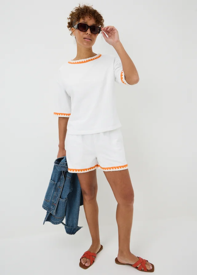 White Stitch Trim Co Ord T-Shirt