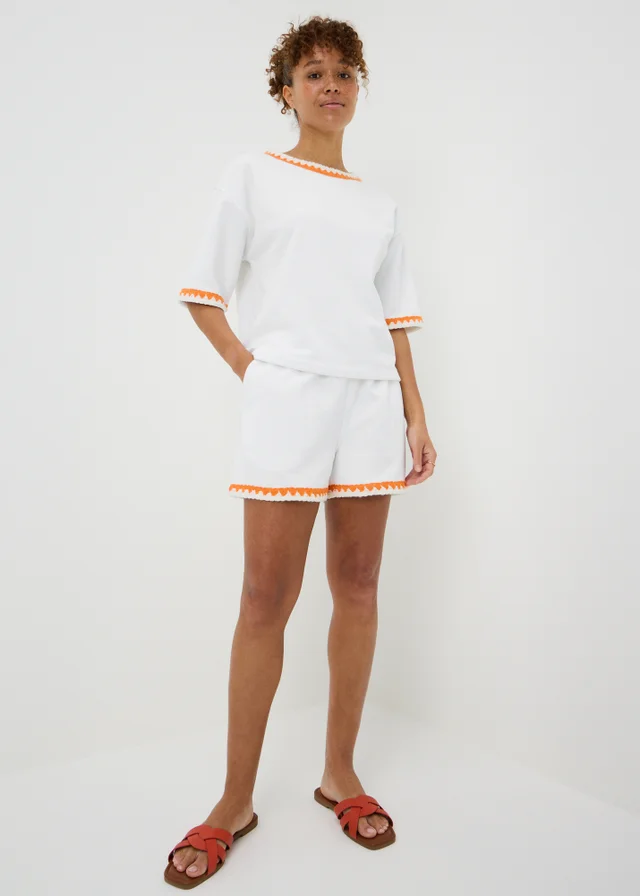 White Stitch Trim Co Ord Shorts
