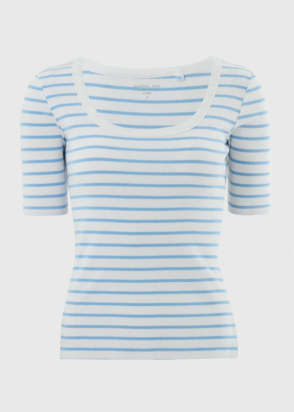 Blue Stripe Ribbed Scoop Neck T-Shirt - 8 Image 3