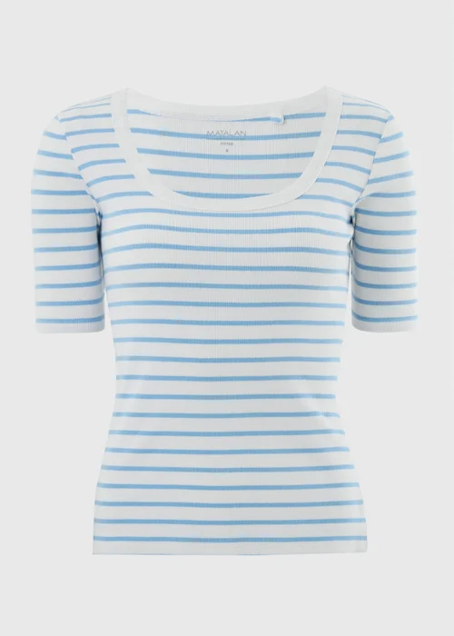 Blue Stripe Ribbed Scoop Neck T-Shirt - 8 Image 3