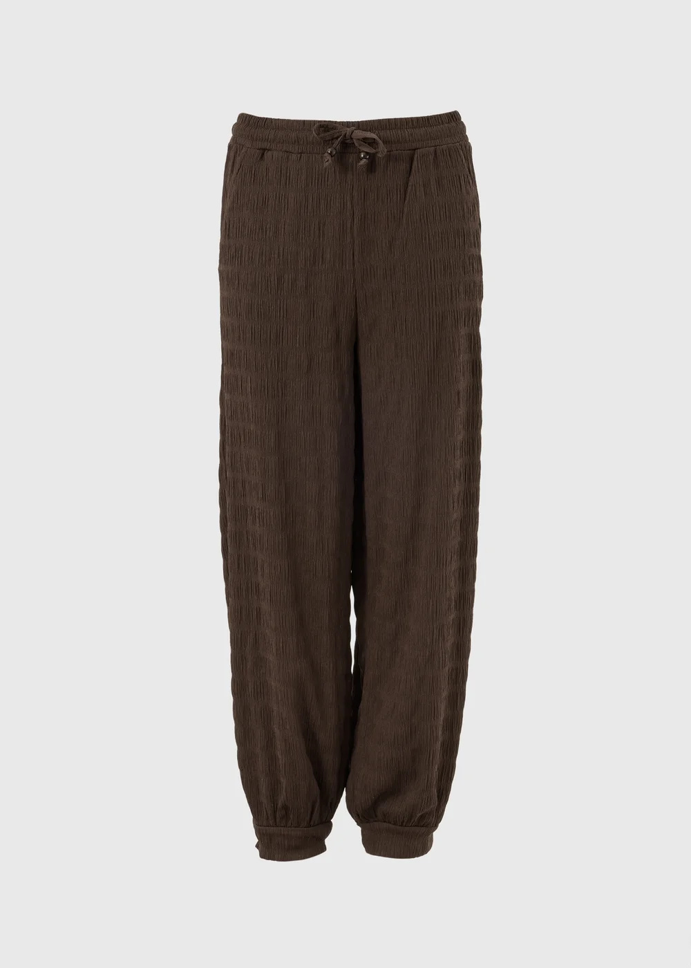 Chocolate Brown Textured Balloon Harem Trousers - 12 Image 4