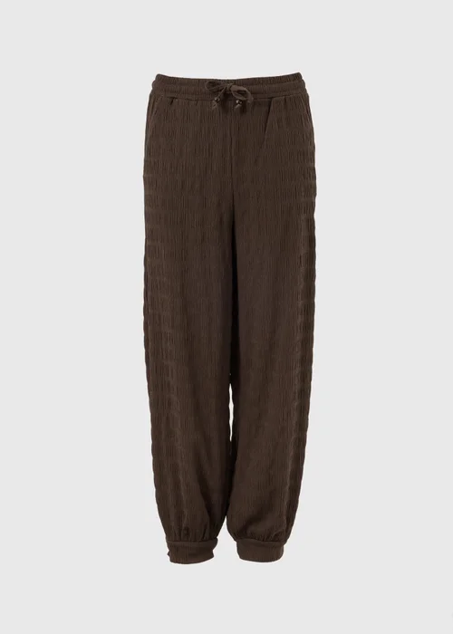 Chocolate Brown Textured Balloon Harem Trousers - 12 Image 4