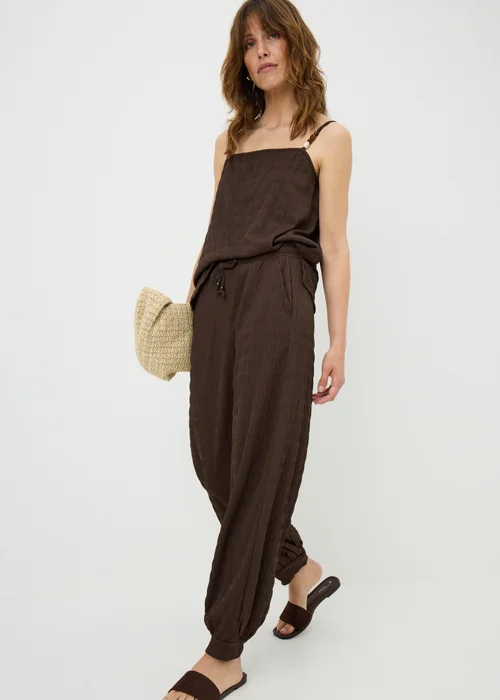 Chocolate Brown Textured Balloon Harem Trousers - 12 Image 1