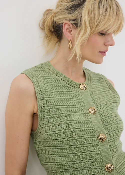 Sage Green Button Up Knitted Waistcoat - 26 Image 3