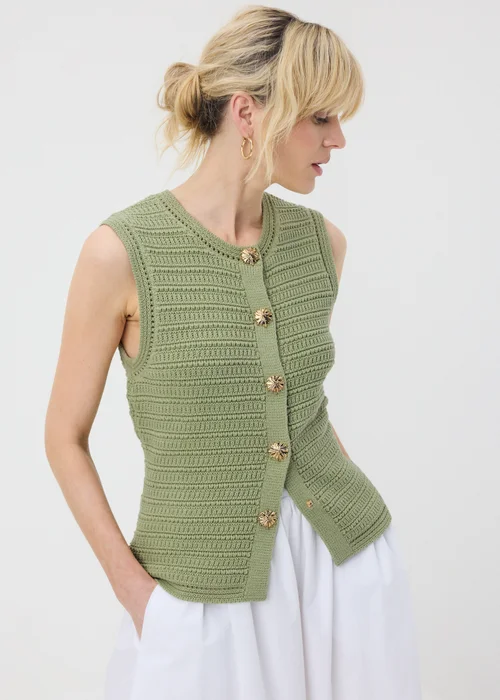 Sage Green Button Up Knitted Waistcoat - 26 Image 1