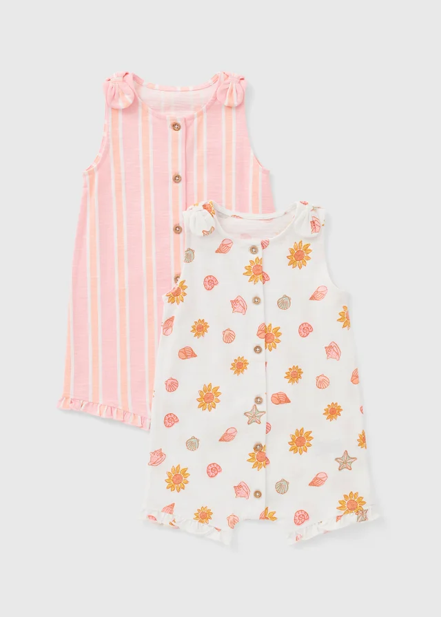 2 Pack Baby Pink Shell Rompers (0-23mths)