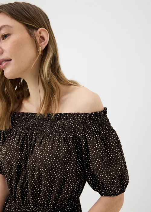 Chocolate Brown Spot Print Bardot Mini Dress - 20 Image 3