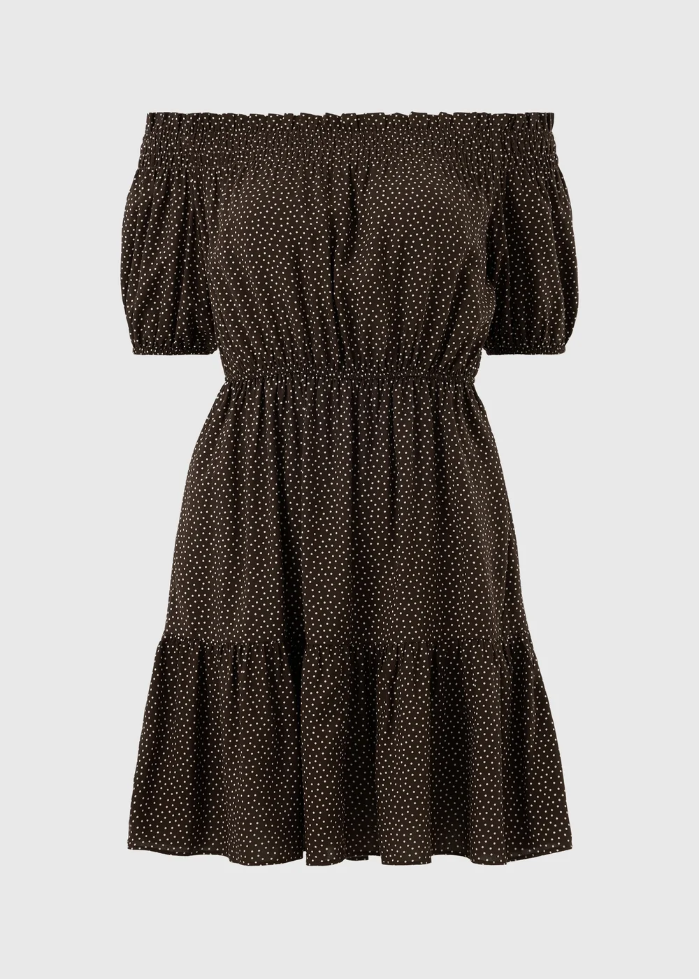 Chocolate Brown Spot Print Bardot Mini Dress - 20 Image 4