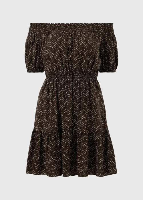 Chocolate Brown Spot Print Bardot Mini Dress - 20 Image 4