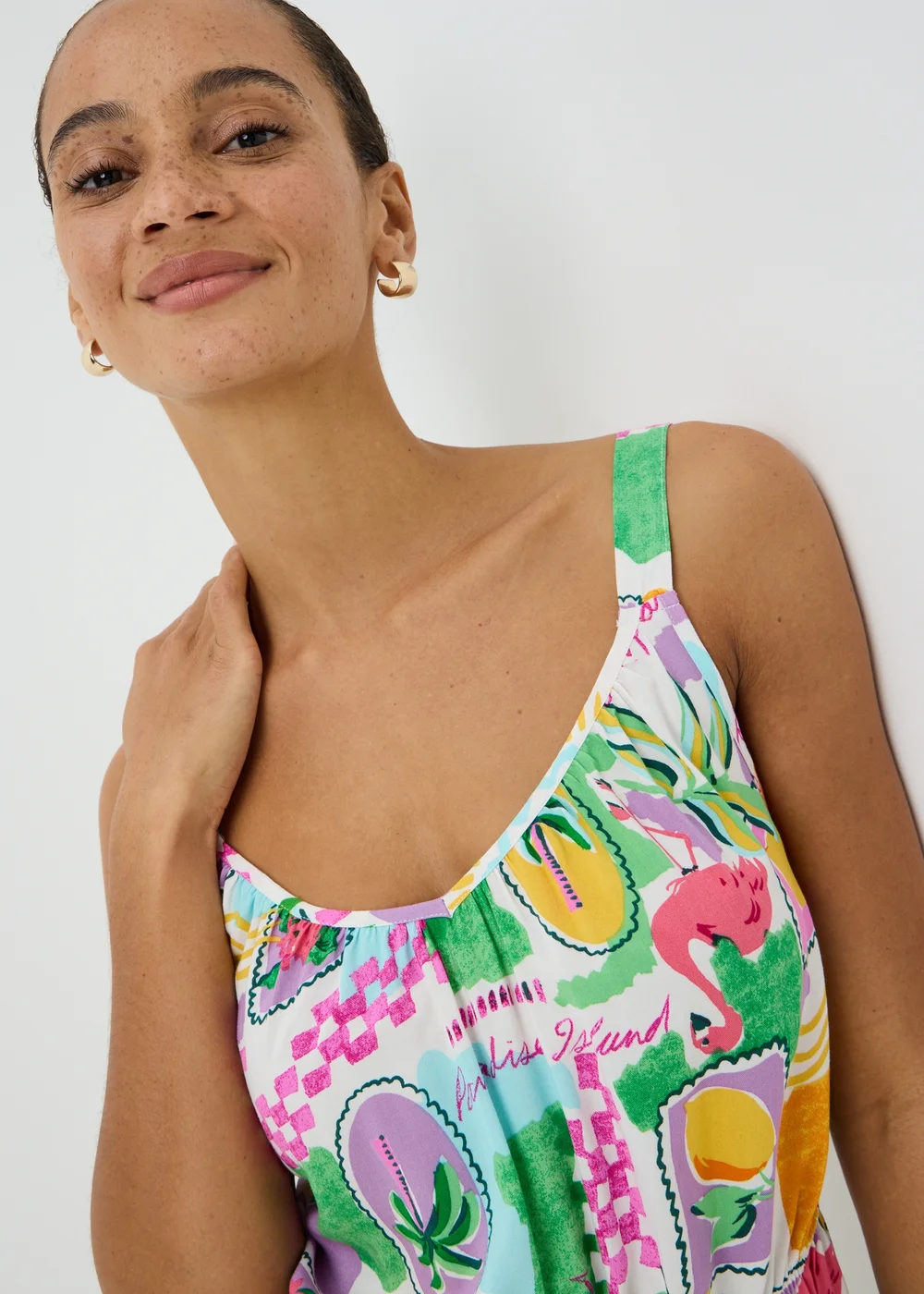 Multicolour Postcard Print Playsuit - 16 Image 3
