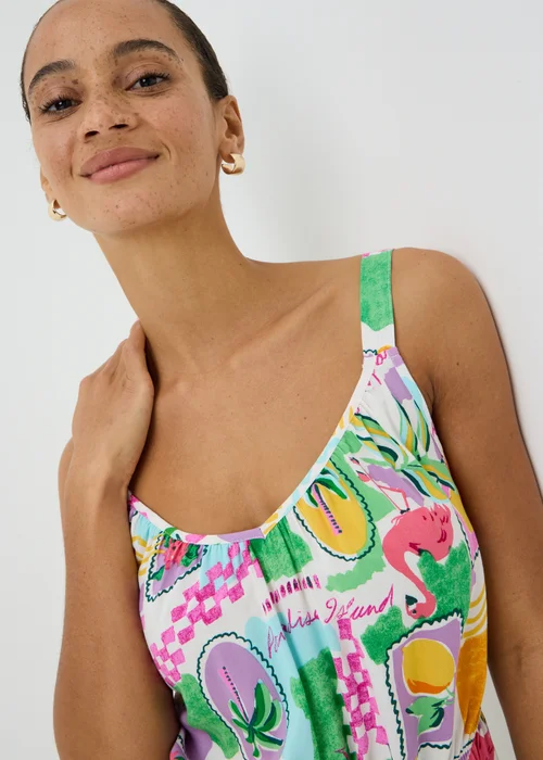 Multicolour Postcard Print Playsuit - 16 Image 3