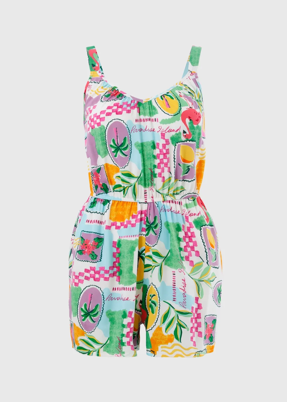 Multicolour Postcard Print Playsuit - 16 Image 4