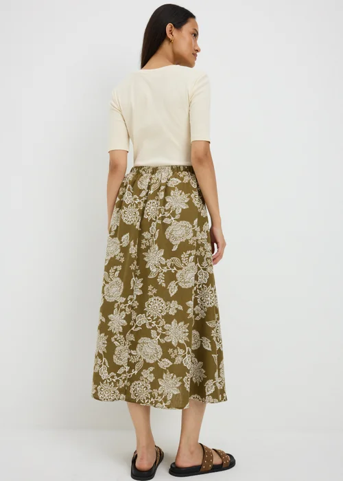 Khaki Floral Flared Hem Midaxi Skirt - 24 Image 2