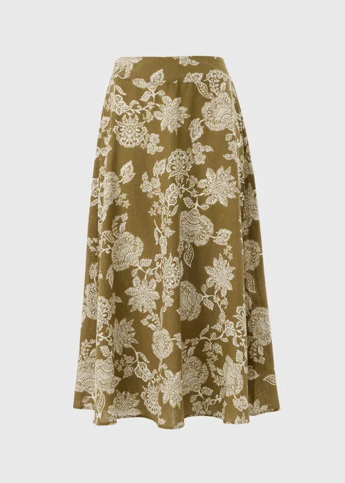 Khaki Floral Flared Hem Midaxi Skirt - 24 Image 1