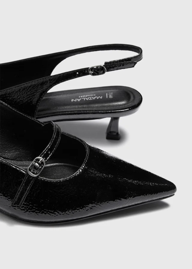 Black Buckle Low Slingback Heels