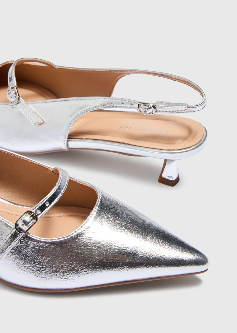 Silver Buckle Low Slingback Heels - 3 Image 2
