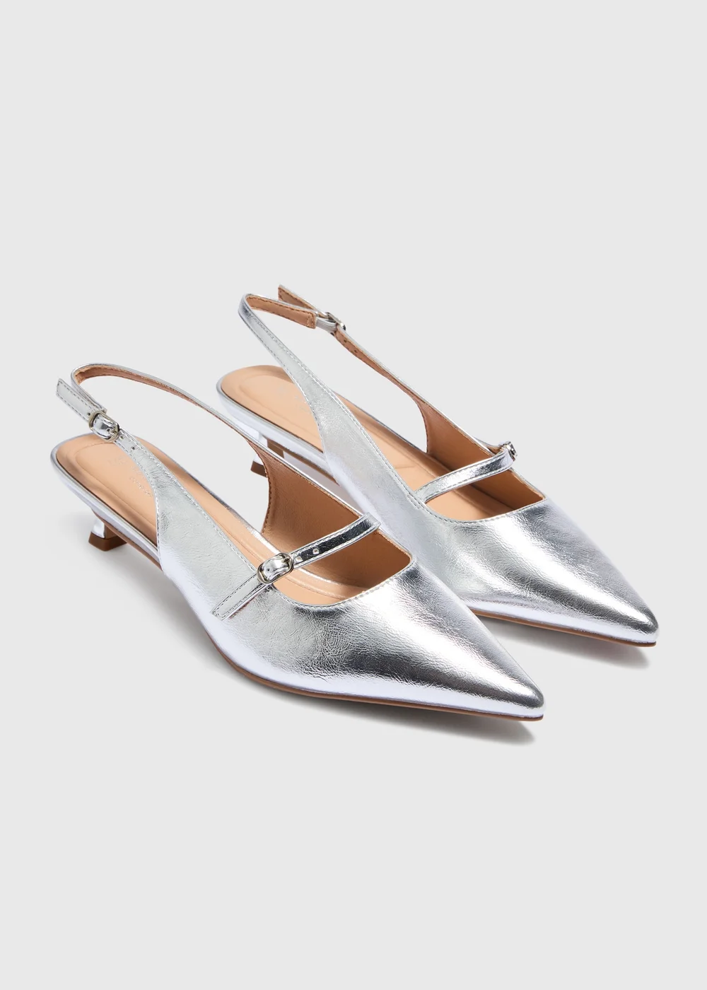 Silver Buckle Low Slingback Heels - 3 Image 1