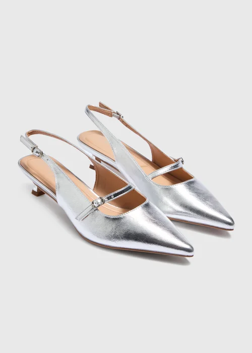 Silver Buckle Low Slingback Heels - 3 Image 1