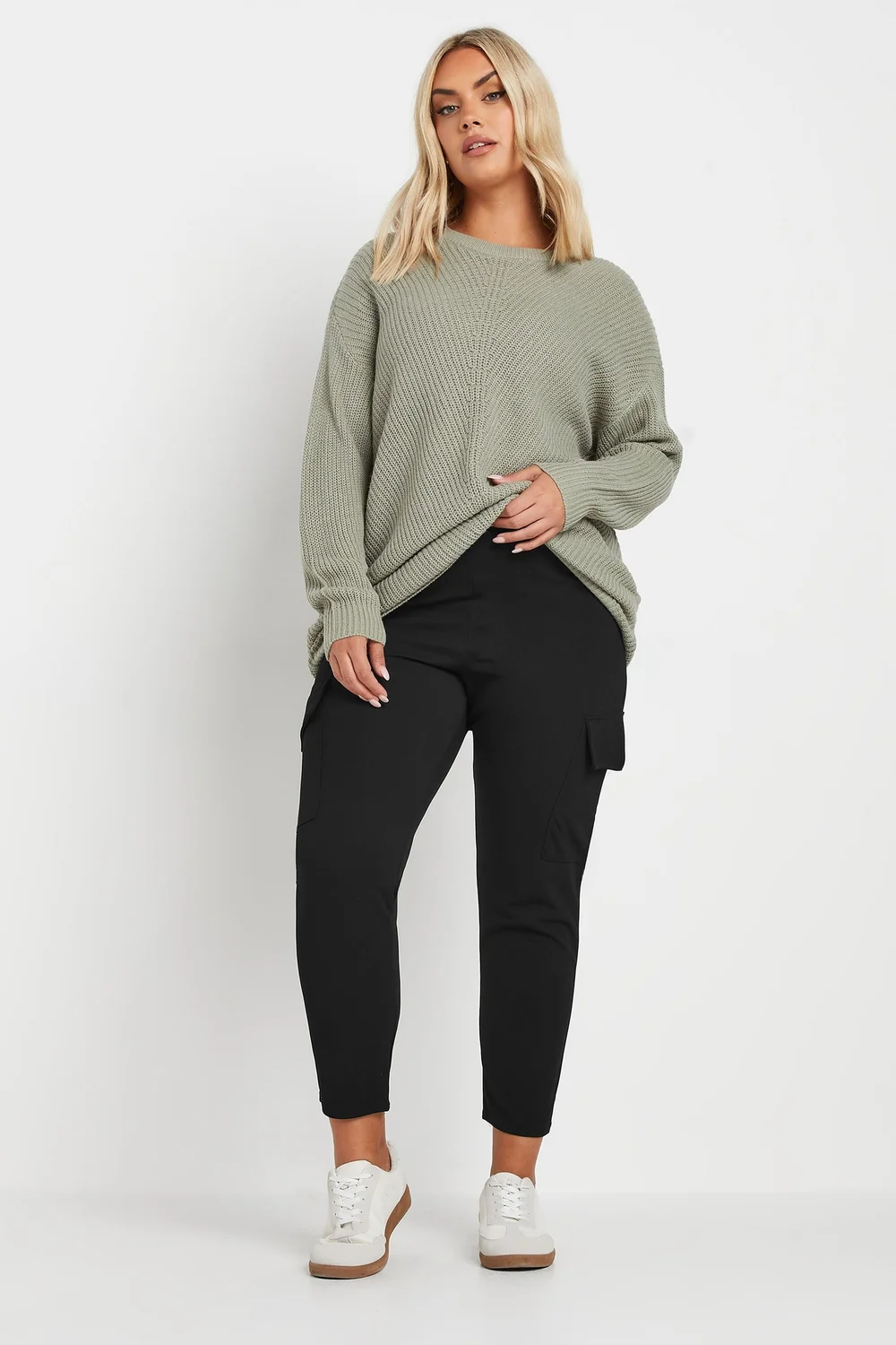 Yours Curve Black Tailored Scuba Cargo Trousers - 14/L27 Image 3