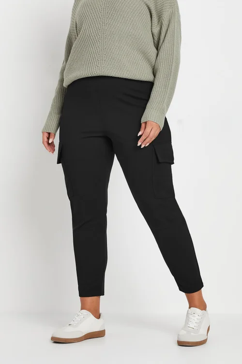Yours Curve Black Tailored Scuba Cargo Trousers - 14/L27 Image 2
