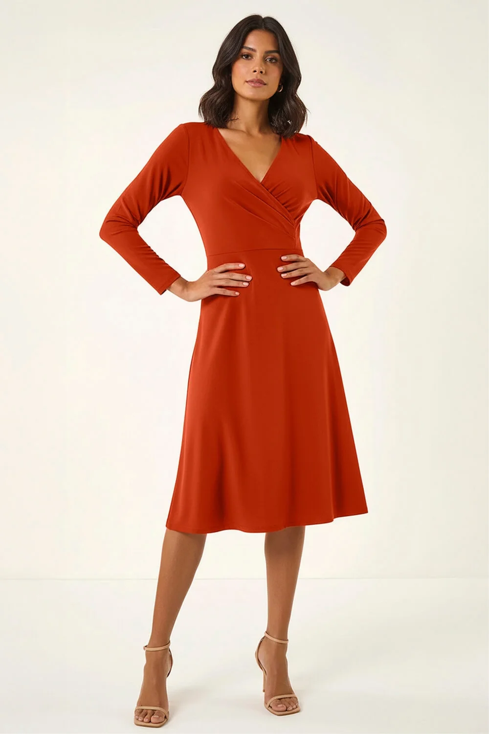 Roman Copper Wrap Bodice Tie Waist Midi Dress - 10 | Matalan Roman Copper Wrap Bodice Tie Waist Midi Dress - 10 | Matalan