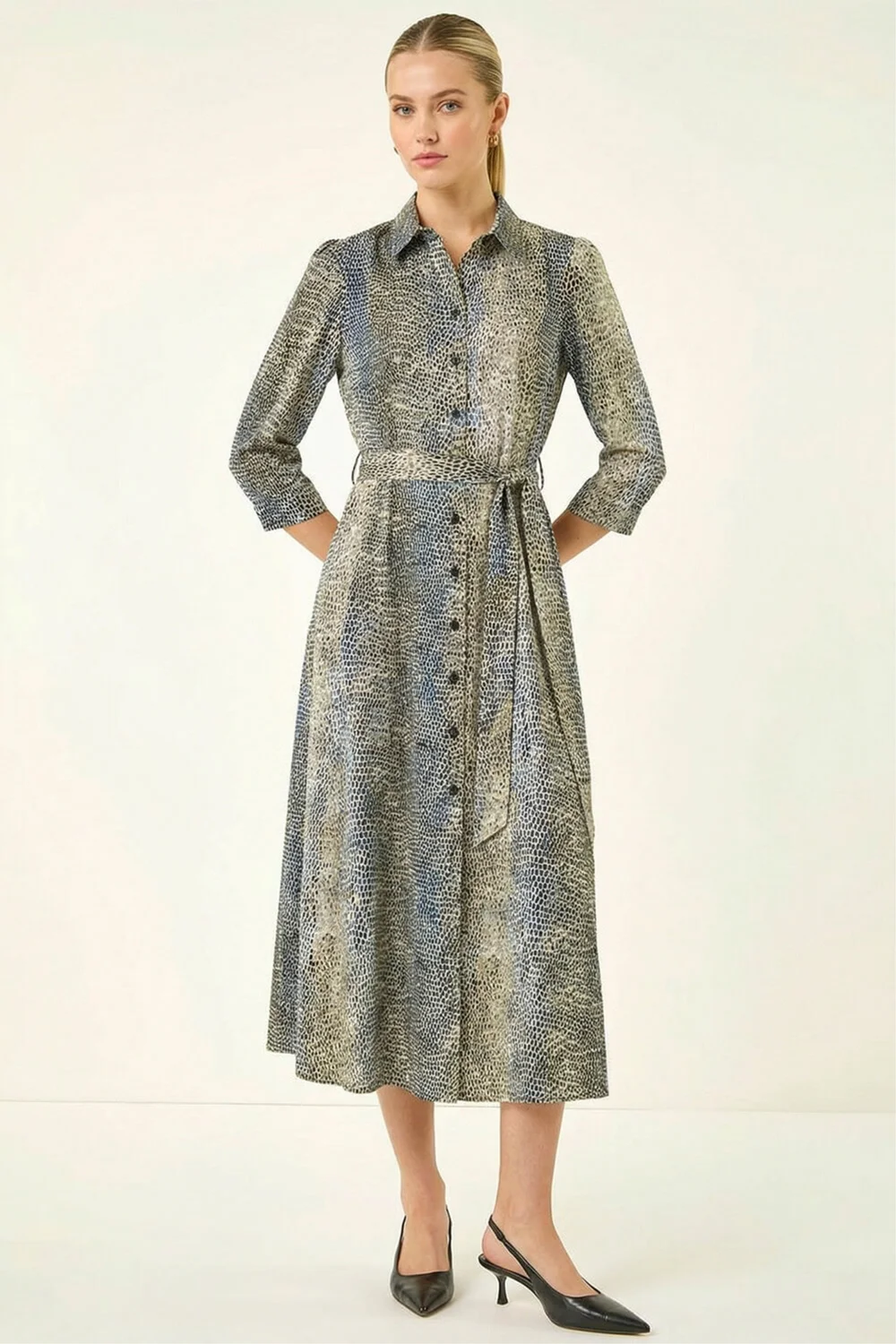 Roman Navy Animal Print Midi Shirt Dress - 16 Image 1