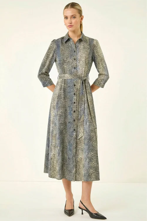 Roman Navy Animal Print Midi Shirt Dress - 16 Image 1