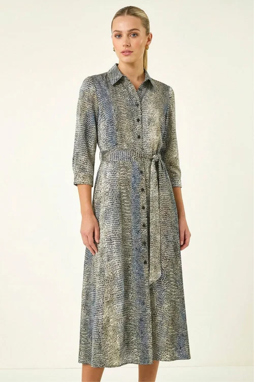 Roman Navy Animal Print Midi Shirt Dress - 16 Image 3