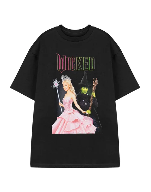 Vanilla Underground Wicked Adults Glinda & Elphaba Black T-Shirt - Small Image 1