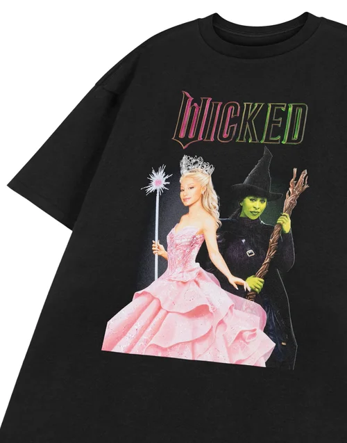 Vanilla Underground Wicked Adults Glinda & Elphaba Black T-Shirt - Small Image 2