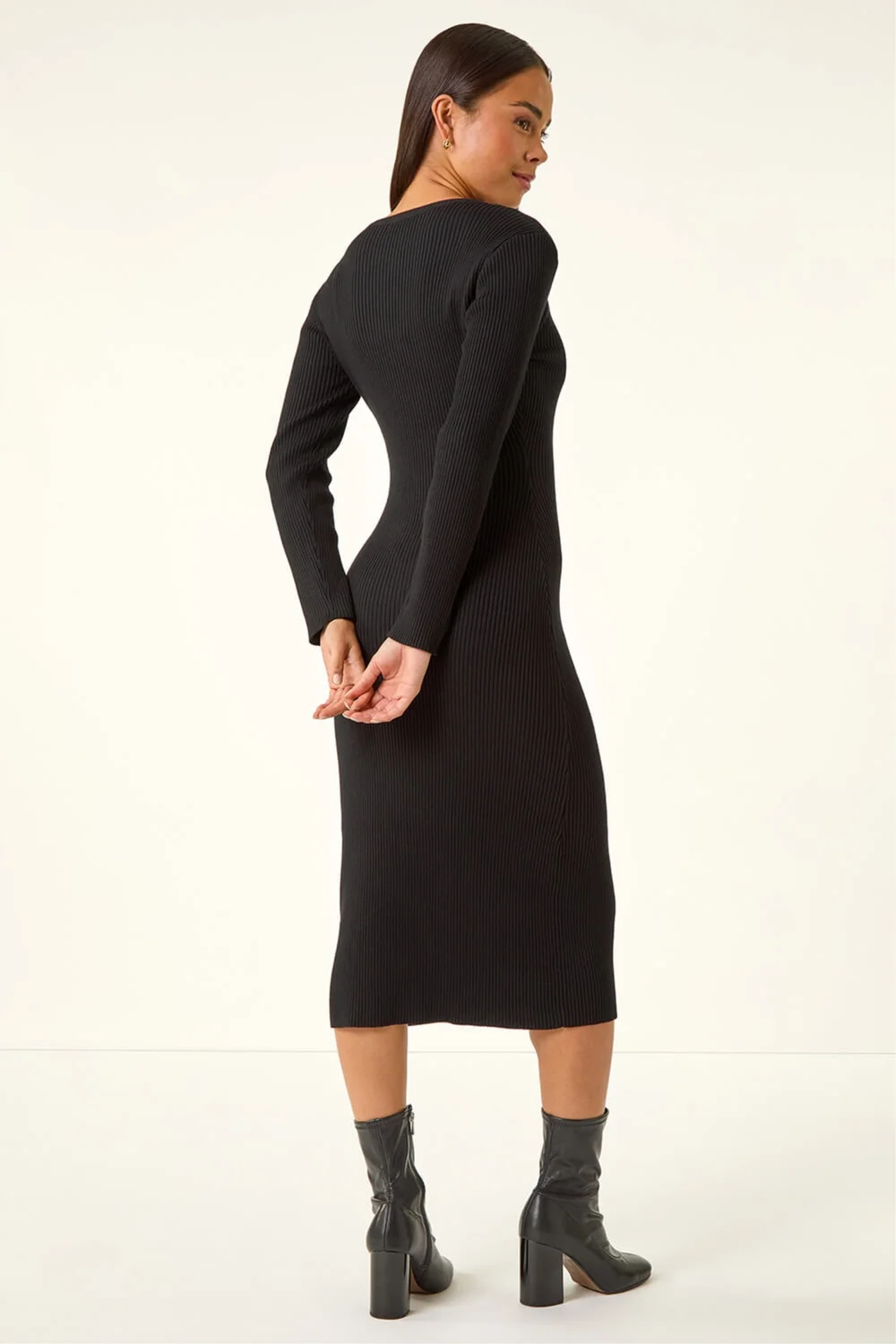 Roman Black Petite Knitted Pearl Detail Midi Dress - 8 Roman Black Petite Knitted Pearl Detail Midi Dress - 8