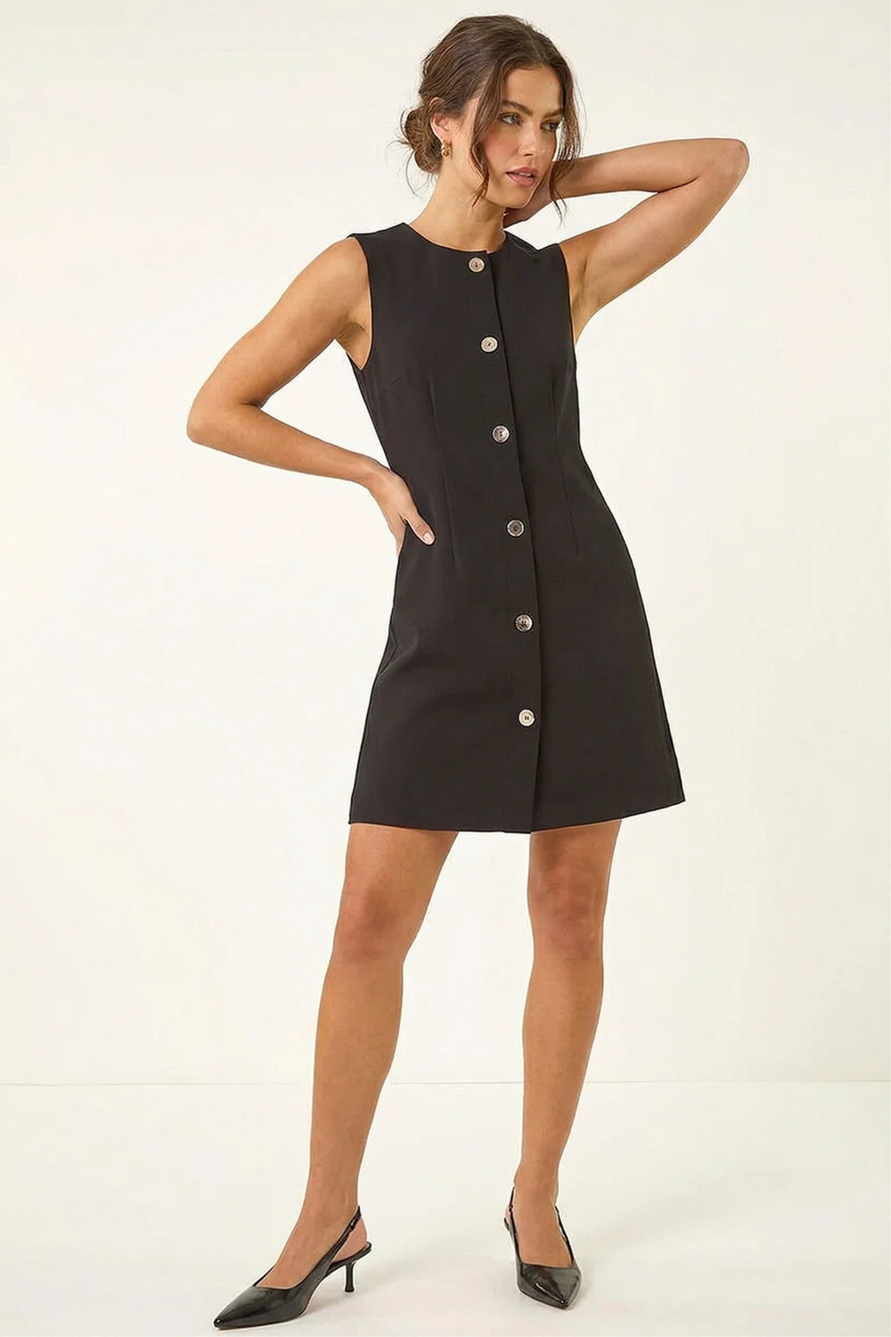 Roman Black Button Down Stretch Mini Dress - 16 Image 2
