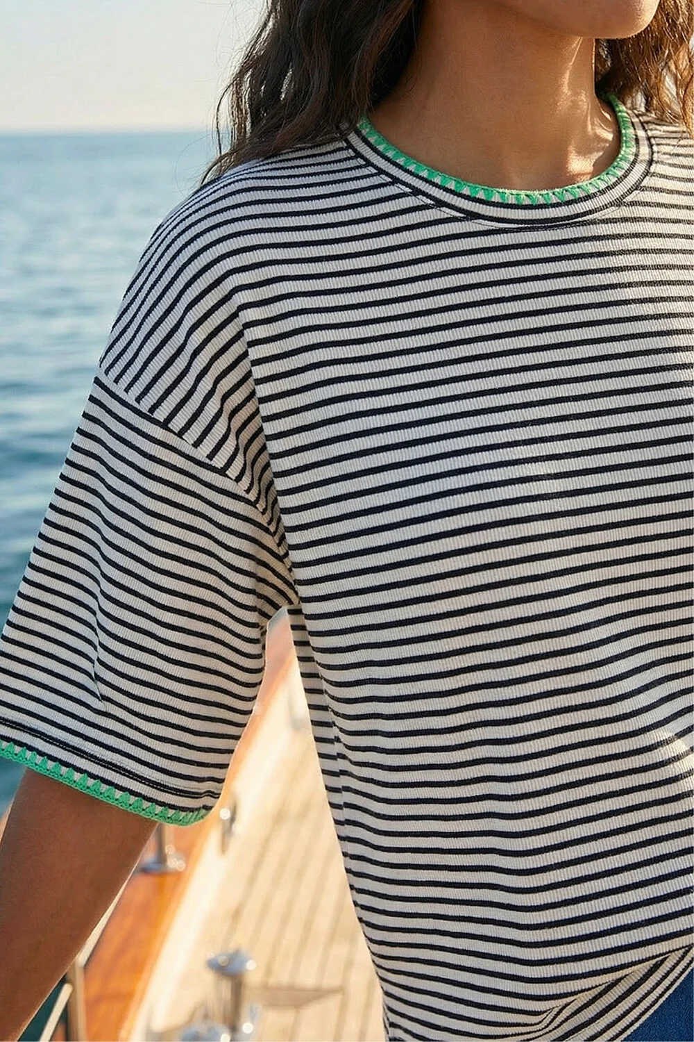 Roman Black Oversized Boxy Stripe T-Shirt - 20 Image 4