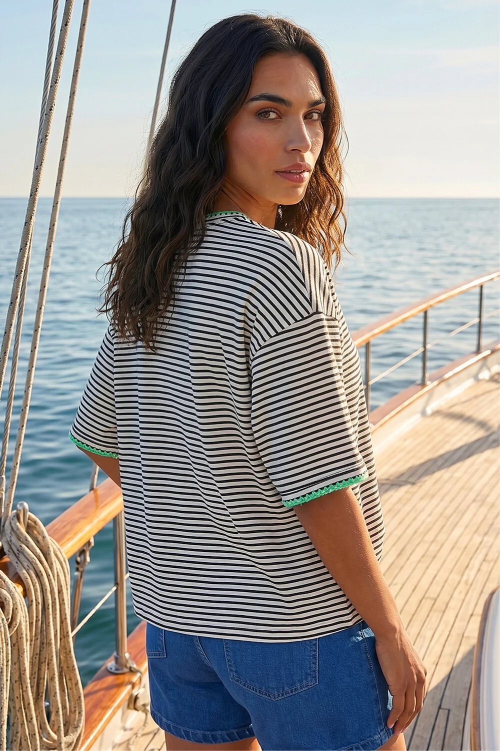 Roman Black Oversized Boxy Stripe T-Shirt - 20 Image 3