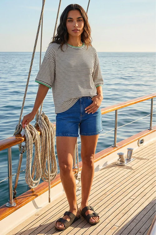 Roman Black Oversized Boxy Stripe T-Shirt - 20 Image 2